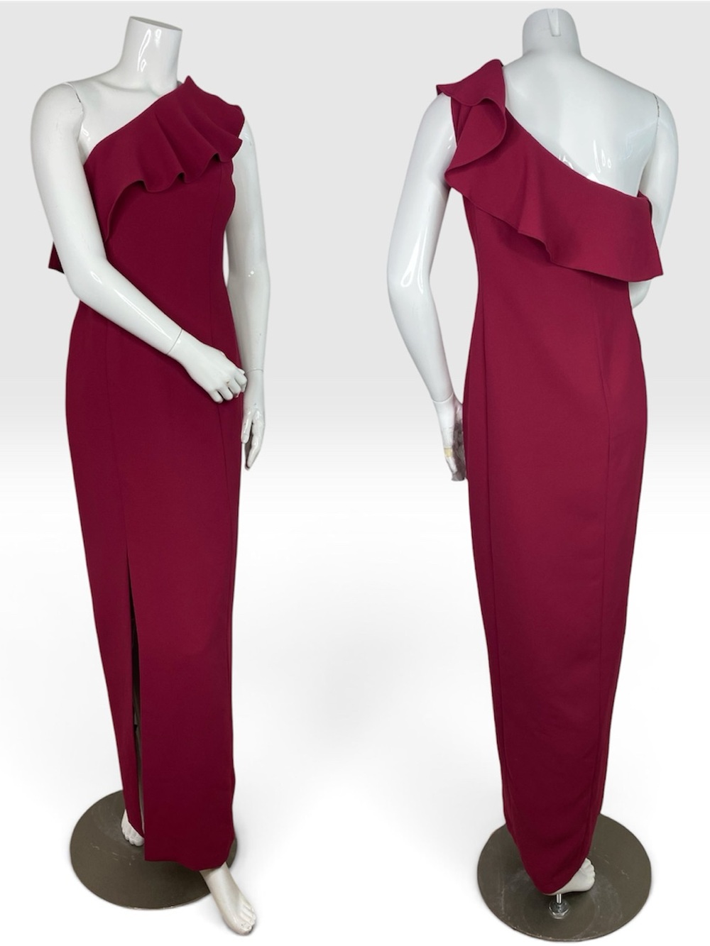 Calvin Klein One Shoulder Ruffle Gown Maxi Dress Red Mauve Event Wedding Guest 6 - Picture 4 of 7